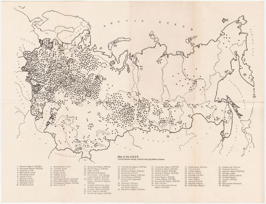 Лагеря и тюрьмы Советского Союза в 1982 году  % Camps and jails in the USSR
Карта лагерей и тюрем Советского Союза в 1982 году. Авторы - Shifrin, Avraam; 31 x 41 см. В привязанном к координатной сетке виде - карта 1419826
