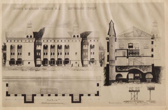 Проект Московской Городской Железной дороги. Центральная станция
�Из кн.: Антонович А.�И. Московская городская железная дорога. (Метрополитэн) : Проект сост. инж. пут. сообщ.: А.�И. Антонович, Н.�И. Голиневич, Н.П. Дмитриев : С прил. черт. / Копии исполнены фототип. К.А. Фишер. - Москва : т-во типо-лит. Владимир Чичерин в Москве, 1902. - 39 с., 5 л. пл., черт.; 26
