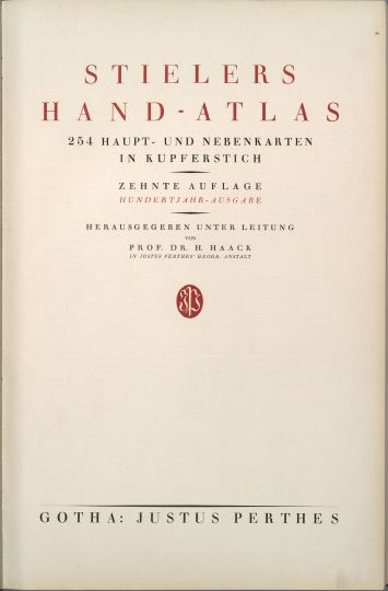 Титульный лист Атласа Штилера 1945 года % Cover list of Stielers Hand-Atlas
Титульный лист Атласа Штилера 1945 года. Stielers Hand-Atlas. 254 Haupt- und Nebenkarten in Kupferstich. Zehnte Auflage Hundertjahr - Ausgabe. Herausegeben unter Leitung von Prof. Dr. H. Haack, in Justus Perthes' Geogr. Anstalt. Gotha: Justus Perthes. 1945
Ключевые слова: карты мира,атласы,немецкие карты,атласы Штилера
