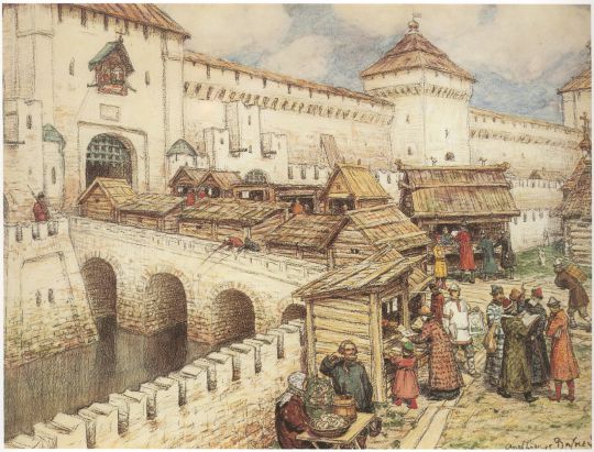 Книжные лавки на Спасском мосту в XVII веке
