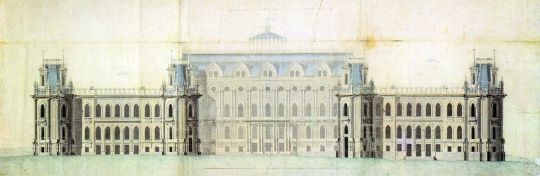 Фасад Большого дворца в Царицыне
Первый вариант. Чертеж М.Ф. Казакова
