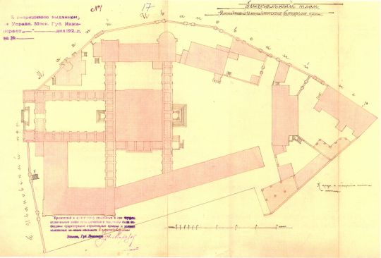 Ивановский монастырь. Проект устройства нового входа.
Проект устройства нового входа в Ивановский исправдом. Генеральный план Московского исправительно-трудового дома.
