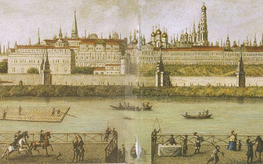 Вид Кремля из Замоскворечья между Каменным и Москворецким наплавными мостами - 2
