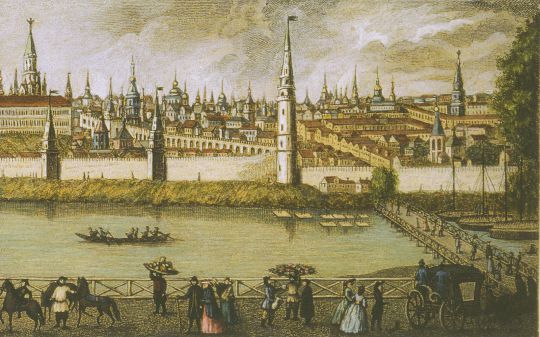 Вид Кремля из Замоскворечья между Каменным и Москворецким наплавными мостами - 3
