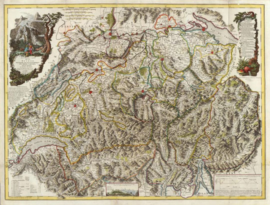 Карта Швейцарии 1:404K%Map of Switzerland
Карта Швейцарии. Nouvelle carte de la Suisse dans laquelle sont exactement distingues les treize cantons, leurs allies, et leurs sujets. Dressee sur les memoires les plus corrects et assujettie aux observations astronomiques. a Londre, chez W. Faden, Charing Cross, 1799. Printed for W. Faden ... as the Act directs. 63х84 см. Масштаб 1: 404,000.
Ключевые слова: Женева