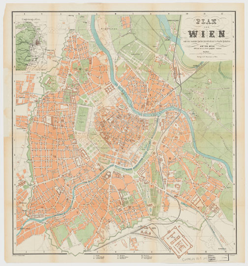 План Вены 1:11K%Map of Vienna
План Вены. Plan von Wien :  nach den neuesten Quellen gezeichnet und in Kupfer gestochen   / von Anton Mück; schrift [gef] I. Bonhammer; lith inst. F. Köke in Wien. Масштаб [ca. 1:11,500]. 54 x 51 cm.
Ключевые слова: Вена,Австрия