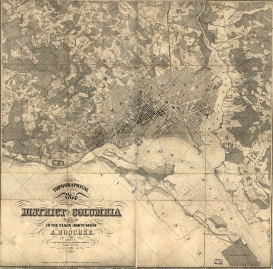 План Вашингтона 1:151K%Topographical map of the District of Columbia
Топографическая карта округа Колумбия, США. Topographical map of the District of Columbia / surveyed in the years 1856 57 58 & 59 by A. Boschke; engraved by D. McClelland, Washington, D.C. 99х103см Масштаб 1:15840 
Ключевые слова: Вашингтон,американские карты