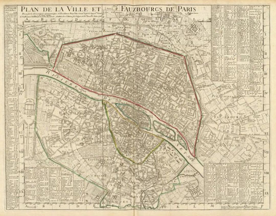 План Парижа и пригородов 1:17K%Map of Paris and suburbs
План Парижа и пригородов. Plan de la Ville et Fauxbourgs de Paris. Dressee sur les observations astronomiques de l Academie Royale des Sciences et sur les operations geomr. de Guillaume Del Isle Ier. Geogr. du Roy de la meme Academie. A Paris, chez l Auteur sur le Quai de l Orloge avec Pr. Juin 1716. 49х64см. Масштаб 1:17000 
Ключевые слова: Париж,французские карты