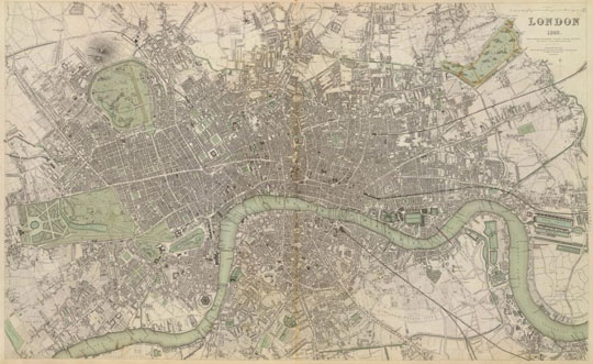 План Лондона 1:20K%Map of London
План Лондона.  London. 1843. Drawn & engraved from authentic documents & personal observation by B.R. Davies, 16 George Street, Euston Square. London, published Nov. 1, 1843 under the superintendence of the Society for the Diffusion of Useful Knowledge, by Chapman & Hall, 186 Strand (1844). 39х64см. Масштаб 1:20200. 
Ключевые слова: Лондон,английские карты
