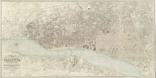 План Калькутты%Map of Calcutta
План Калькутты. Map of Calcutta from actual survey in the years 1847-1849 / by Frederick Walter Simms ; the suburbs of the town are from surveys subsequently furnished by Major H.L. Thuillier ; executed by himself & Captain R. Smyth ; reduced and engraved by J. and C. Walker. 111х229см. Масштаб 1:4150 
Ключевые слова: Индия,Калькутта,английские карты