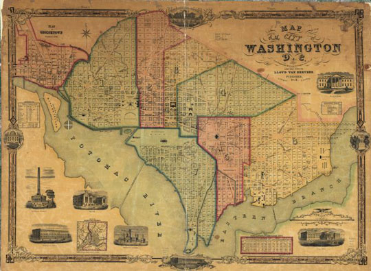 План Вашингтона 1:9K%Map of the city of Washington D.C.
План Вашингтона, округ Колумбия, США. Map of the city of Washington D.C. : established as the permanent seat of the government of the U.S. of Am. / James Keily, surveyor. 73х100см. Масштаб 1:9000 
Ключевые слова: Вашингтон,американские карты