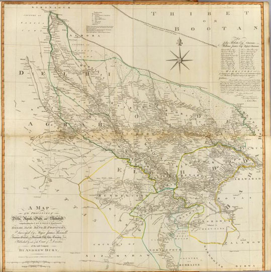 Карта Северной Индии 1:750K%Map of Northern India
Карта Северной Индии. A map of the provinces of Delhi, Agrah, Oude, and Ellahabad, comprehending the countries lying between Delhi, and the Bengal Provinces. Surveyed by Major James Rennell, Surveyor General to the Honourable East-India Company, and published by order of the court of directors of said company. By Andrew Dury, published 12th May, 1794 by Laurie & Whittle, 53, Fleet Street, London. Wm. Haydon sculpt. 109х106см. Масштаб 1:750,000.
Ключевые слова: Индия,Лакхнау,английские карты