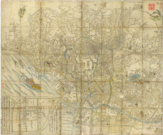 План Токио%Map of Tokyo
План Токио.  Zoho Edo oezu : saru sangatsu aratame gomon eiri. Enpo 8 [1680]. 123х150см.
Ключевые слова: Токио,японские карты