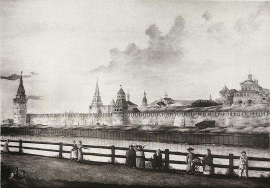 Вид Кремля из-за Москвы-реки (часть 1 панорамы, состоящей из 4-х рисунков)
