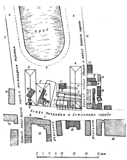 План местности у Покровских ворот и Чистого пруда в 1805 г.
План местности у Покровских ворот и Чистого пруда в 1805 г. (См. экспликацию в комментарии под № 12). 
