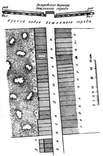 План Каретного ряда за Петровкой в 1806 г. 
Чертеж. (См. экспликацию в комментарии под № 13.). 
