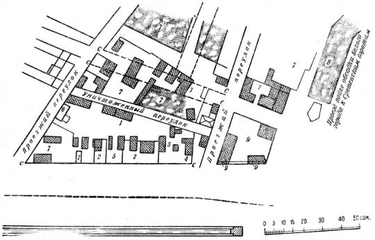 План местности между Самотечным каналом, Трубной площадью и улицей в 1805 г.
План местности между Самотечным каналом, Трубной площадью и улицей в 1805 г. Чертеж. (См. экспликацию в комментарии под № 15). 

