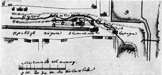 Местность современной Самотечной площади и Садовой Самотечной улицы в 1799 г.
Местность современной Самотечной площади и Садовой Самотечной улицы в 1799 г. Чертеж. (См. экспликацию в комментарии под № 20). 
