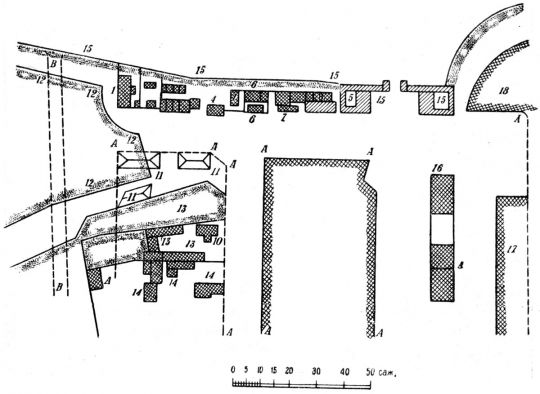 Кузницы у Тверской заставы в 1800 г.
Кузницы у Тверской заставы в 1800 г. Чертеж. (См. экспликацию в комментарии под № 30). 
