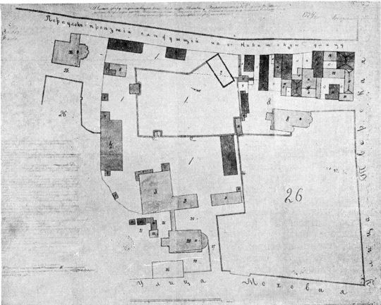 Между Моховой и Леонтьевским переулком близ Тверской улицы в 1774 г. 
