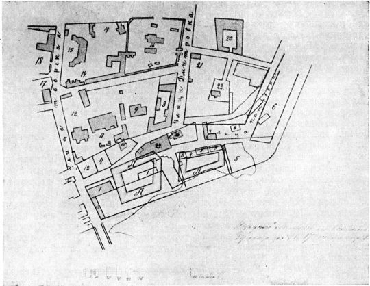 Между Тверской и Петровкой, Спасским переулком и р. Неглинной в 1781 г. 
