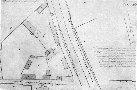 Угол Крапивенского переулка и Петровского бульвара в 1780 г. 
