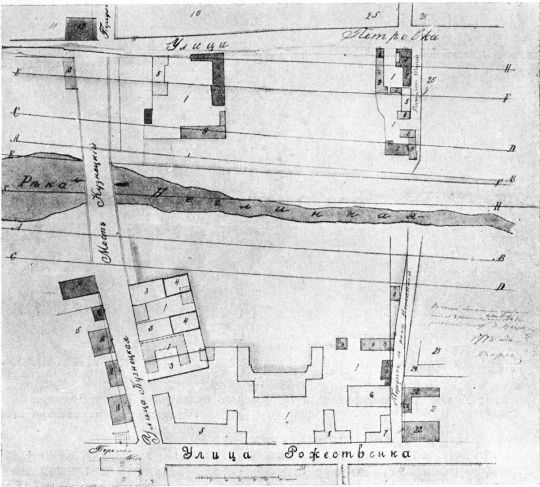 План двора графа Воронцова в 1778 г. к северу от Кузнецкого моста, между улицами Петровкой и Рождественкой
