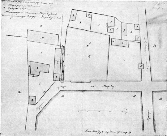 Между Кривоколенным и современным Телеграфным переулком, у современного Потаповского переулка в 1774 г.
