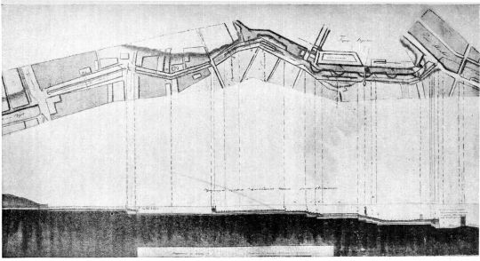 План местоположения канала р. Неглинной от Земляного вала (Самотечной площади) до устья в конце XVIII в. 
