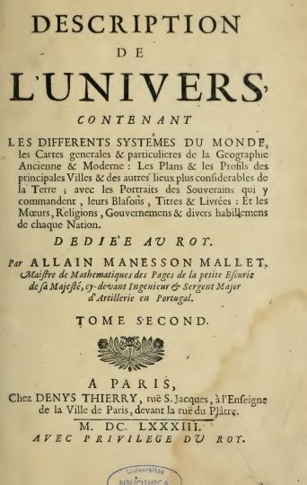Титульный лист Атласа Мале
Allain Manesson Mallet. Description de l' Univers, Paris 1683, De la Sphere, Paris 1685
