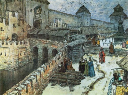 Книжные лавки на Спасском мосту в 17 веке
