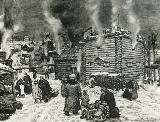 Общественные бани на реке Неглинной в 17 веке
