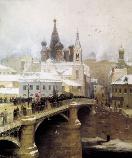 Москворецкий мост
Сергей �Иванович Светославский (1857–1931). Москворецкий мост. 1878 г. На переднем плане: слева — церковь Святителя Николая Чудотворца (уничтожена в 1930-х), справа — часовня Всемилостивого Спаса (снесена в 1966-м)
Ключевые слова: С.�И. Светославский,Москворецкий мост
