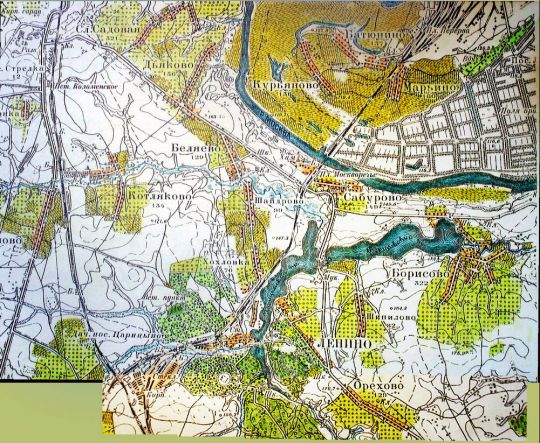 Фрагмент карты Москвы - Сабурово, Борисовские пруды
Это фрагмент цветного варианта плана Москвы и окрестностей (код карты 0619312)
