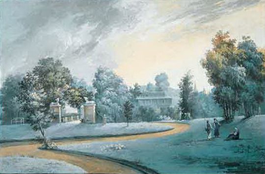 Вид моста, ведущего к оранжерее в имении Братцево
