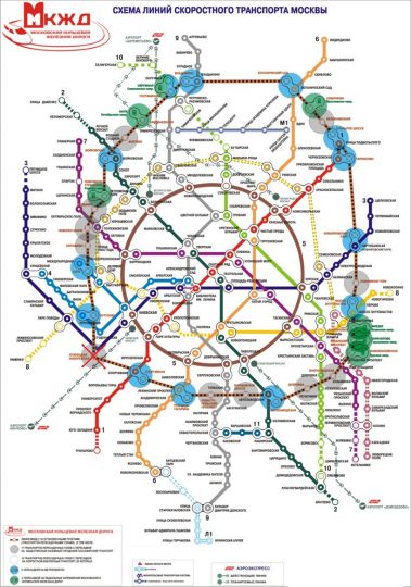 Схема МКЖД с пересадочными узлами
Схема проекта Малого Кольца Московской железной дороги с пересадочными узлами
