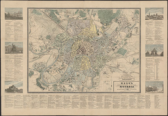 План Столичнаго города Москвы 1:25K % Plan of Moscow
План столичного города Москвы и окрестностей / Сост. М. Рудольф; Грав.: И. Богданов, К. Милославский, 4-е изд. - 1:25200, 300 саж. в дюйме. - М, 1855. - 1 к. на полотне: 6 ил., указ. (500 назв.); 60x85 см, слож. в кор. 16x11 см.
Ключевые слова: карты с иллюстрациями