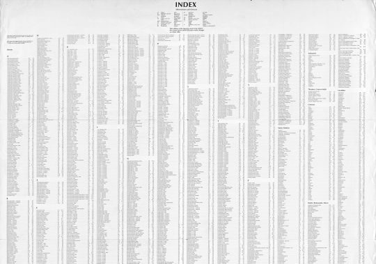 Указатель объектов к американской карте Москвы 1986 года - верхняя часть
Указатель размещен на обратной стороне карты. Код карты - 051986
