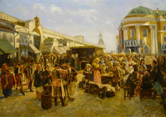 И. Позднеев "Старая площадь. Толкучий рынок"
Копия с картины В. Е. Маковского
