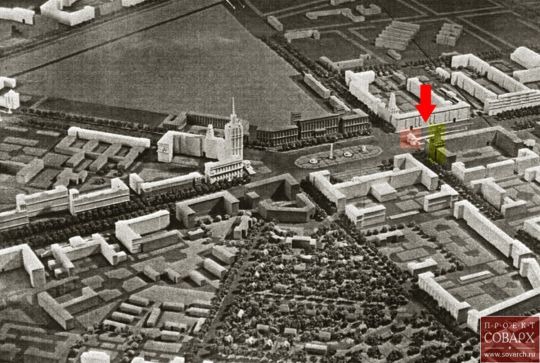 Проект здания "Гидропроекта" - общий вид
Проект здания «Гидропроекта» на развилке Волоколамского и Ленинградского шоссе.
III вариант. Макет. 1951 г., арх. К.С.Алабян, Л.Н.Баталов, инж. Г.В.Чернышёв
