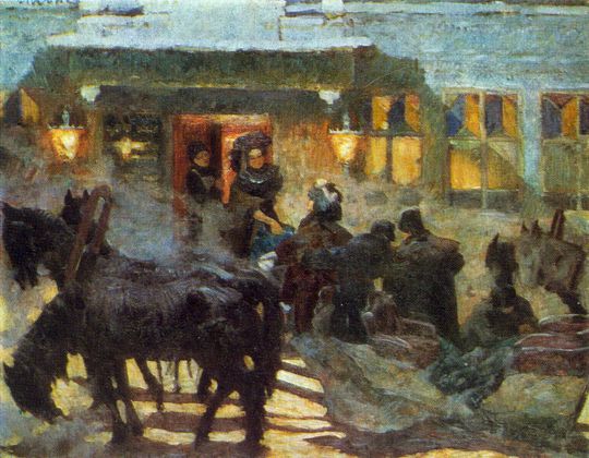 К. Ф. Юон "Тройка у старого Яра. Зима"
1909 Тройка у старого Яра. Зима. Х., м. 71х89. Бишкек
