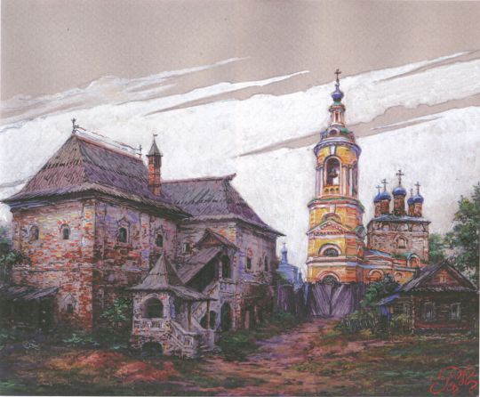 Церковь Рождества Богородицы на стрелке в начале 1800х годов
