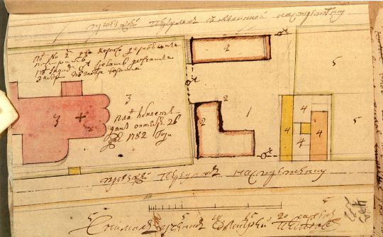 План дворов в приходе церкви Сергия Чудотворца в Пушкарях в Земляном городе 
