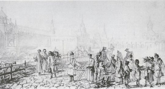 Разносчики на Красной площади в Москве
