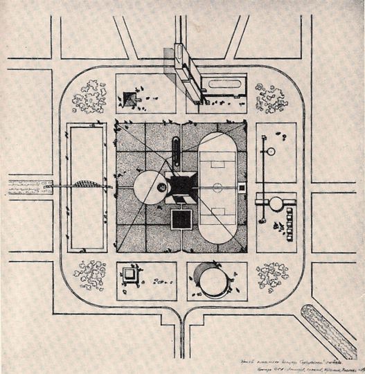Проект реконструкции площади Серпуховской заставы
Проект бригады ОСА под руководством Ивана Леонидова. 1931 год.
