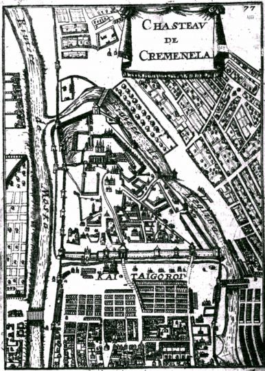 План Кремля из Атласа Мале
Из четвертого тома редкого ныне французского издания атласа Мале. План Кремля - "Chasteau de Cremenela" — "Кремлевский замок" - выполнен в западной ориентации. Его размер по доске составляет 149x109 мм. Гравер А. Авелин. Содержит подпись гравера: "Aveline fecit".
