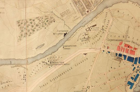 Фрагмент Генерального плана города Москвы 1862 года
Фрагмент Генерального плана города Москвы 1862 года, находящегося в Историческом музее
